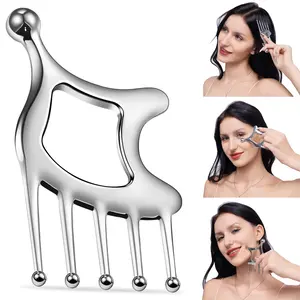 Gua Sha Tool with Handle - 5-in-1 Scalp Massage Tool for Head Face Body Portable Scalp Massage Comb Guasha Tool for Deep Relaxation and Relieving Fatigue Pain Hand Held Head Massager for Office Home SPA Daily Therapy
