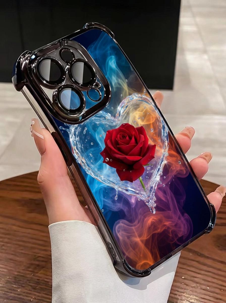 Trendy Cool Love Water Rose Phone Case Supports iPhone 12/13/14/15/16/17 Full Series (Pro/ProMax/Plus, etc.) Love Wrapped Red Rose, Adorned with Bubbles and Water Beads, Full of Technology and Romance, Small and Non collision Anti fall Phone Case