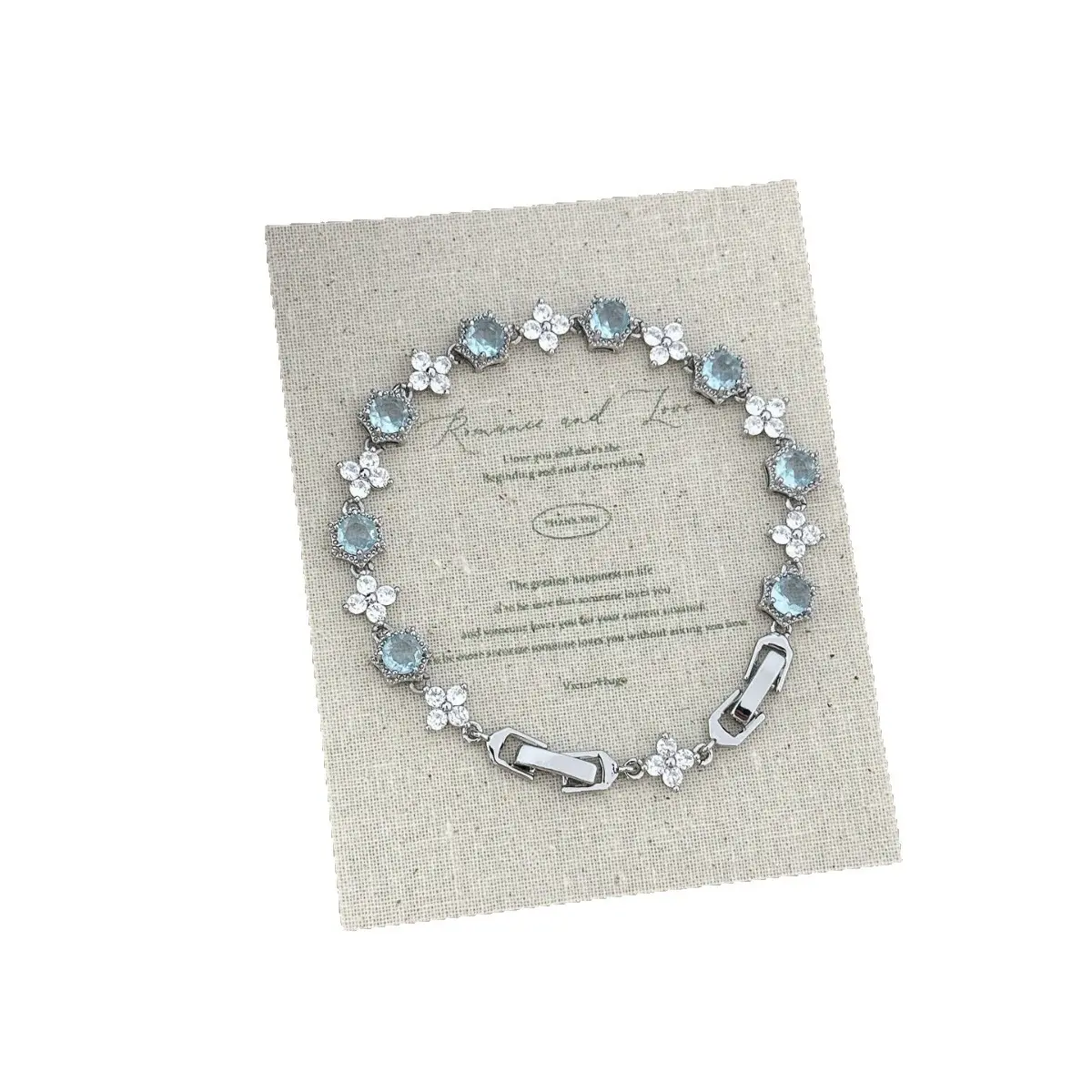 Cool Tone Ocean Blue Flower Beaded Bracelet for Women, Sparkly Crystal Floral Hand Chain, Trendy Minimalist Elegant Jewelry for Daily Wear & Date Gift