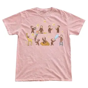 Gildan Cute Curious Monkey Shirt, Retro Cartoon Monkey Graphic Tee, Vintage Childhood Memory Tshirt, Aesthetic Animal Lover Gift Shirt
