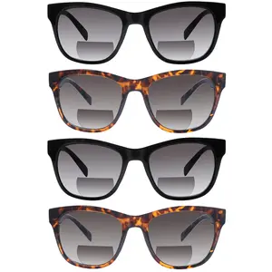 4 Pack Bifocal Reading Glasses Grey Lens Spring Hinge Outdoor Sunglasses Fashion Bifocal Sun Readers for Men Women