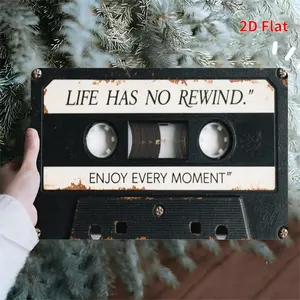 2D Flat] Vintage Metal Sign "Life Has No Rewind" - 7.8x11.8 Inches, Rustic Cassette Tape Design with Inspirational Quote, Durable Iron Wall Art for Home/Office/Bar/Cafe Decor, Ideal Gift for Living Room, Indoor/Outdoor Use, Metal Wall Art Decor, Perfect f