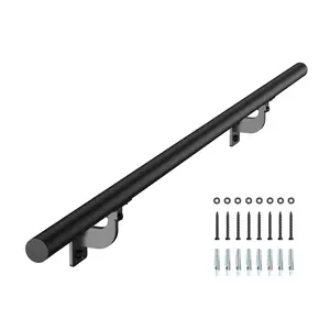 4-Foot Wall Mounted Stair Handrail In Black Aluminum For Indoor And Outdoor Use, Weather-Resistant Railing System For Home And Commercial Staircases, Durable Aluminum Construction, Easy Installation And Low Maintenance