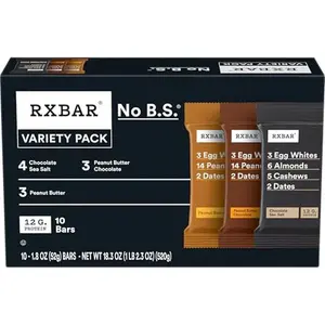 RXBAR Protein Bars, Protein Snack, Snack Bars, Variety Pack, 18.3oz Box (10 Bars)