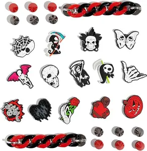 Caramel Halloween Shoe Charms, Horror Ghost Skull Charm for Shoe,Rivet Spike Shoe Charm for Women Men Gifts 28PCS