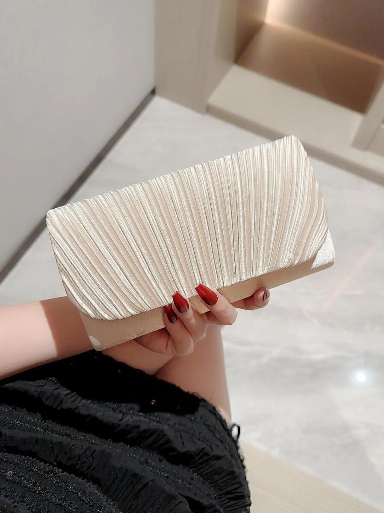 Women's Elegant Pleated Design Evening Bag, Exquisite Trendy Clutch Bag, Fashionable Shoulder Crossbody Bag for Party Decoration, Handheld Bag Purse, Elegant Stylish Purse, Fashion Purses