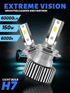 2pcs H7 LED Headlight Bulbs 150W 60000LM Super Bright Car Accessories, 600% Brighter Than Stock Bulbs, 6000K Cool White H7 Fog Light, All-Weather Ready Sealed Design, Automotive Parts for Sedan SUV Truck, Direct Plug-and-Play Upgrade