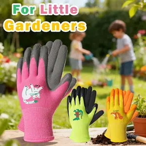 2 Pairs of Garden Latex Gloves with Cute Patterns in Different Colors, Perfect for Outdoor Gardening Activities