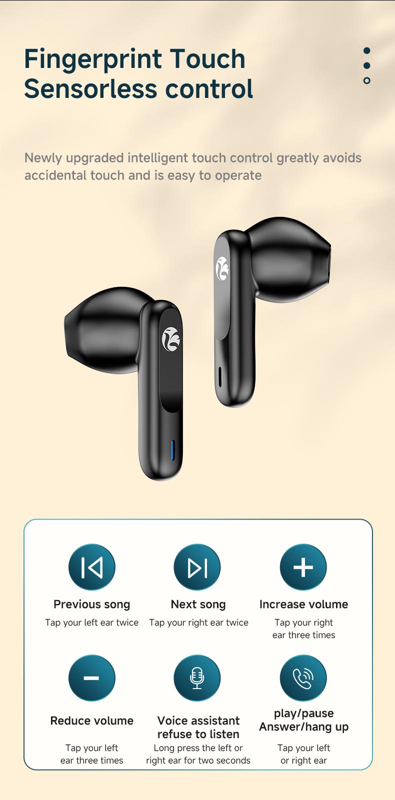 2026 New Production Wireless Bluetooth Earbuds Gaming Headphones with Smart Touch Controls 80% Noise Cancellation for Office Sports Leisure Use