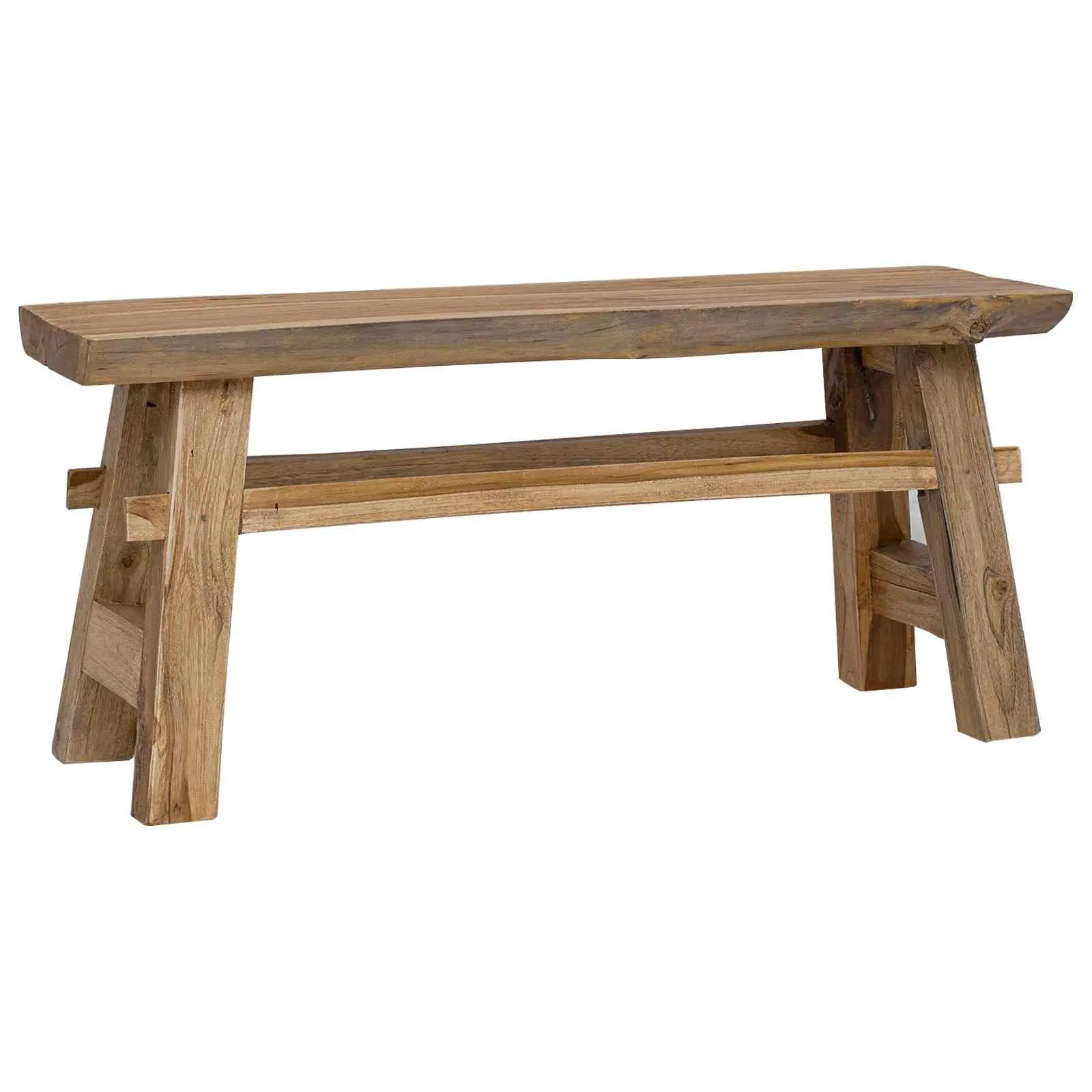 vidaXL Bench Natural 39.37 x 11.42 x 17.13 in Solid Teak Wood, Chill Balcony Seating, Rectangular Teak Bench, Retro Garden Patio Style, Rustic Backless Outdoor Vibes 42007498