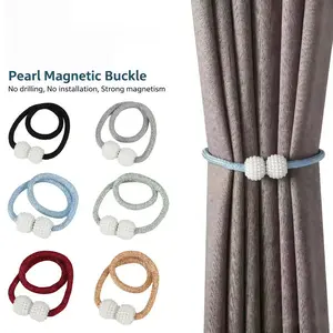 6 pieces of randomly colored pearl magnetic curtain ties, no drilling required, no need to install curtain buckles, strong magnetic decorative curtain ties for living room, bedroom and home decoration