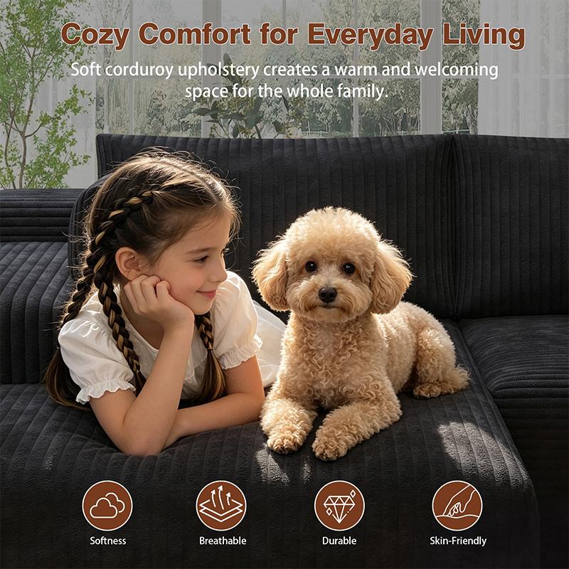 96-in Traditional U-Shaped Memory Foam Sectional Couch - 1-Package Oversized Modular Frame, Compressed Cotton Fabric, Deep Seating, Space-Saving Convertible Sleeper, Cloud-Like Comfort, Apartment Furniture, Sofas Living Room, Living Room Furniture