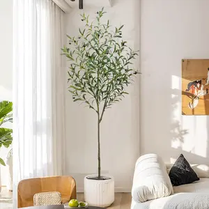 1pc Realistic Artificial Olive Tree with Pot, Tall Faux Silk Olive Tree with Fruits for Modern Home Decor, Large Fake Potted Plant for Living Room & Office.