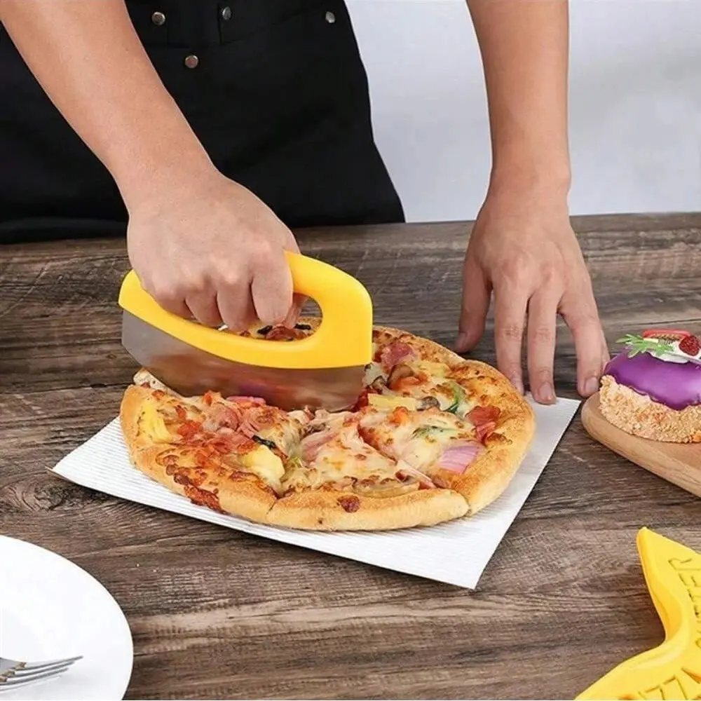 Multi-Function Pizza Cutter with Protective Sleeve Stainless Steel Food Chopper Herb & Cheese Knife Cutting Ring Half-Circle Pizza Slicer Baking Tools Kitchen Cooking Accessories Kitchen Gadgets Kitchenware