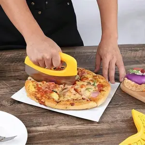 Multi-Function Pizza Cutter with Protective Sleeve Stainless Steel Food Chopper Herb & Cheese Knife Cutting Ring Half-Circle Pizza Slicer Baking Tools Kitchen Cooking Accessories