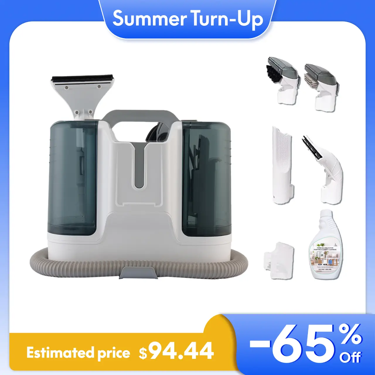 【BackToSchool】FlexiSpotK1 400W-12KPa Smart Portable Spot Cleaner, Handheld Carpet and Upholstery Cleaner with 6 Brushes, Large 61oz Tank, Spray & Suct