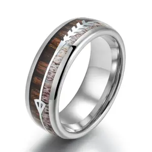 Tungsten Koa Wood Antler Men's Wedding Band 8MM