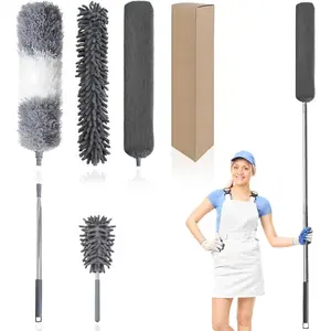 Duster with Extension Pole, Extendable High Duster with 2m Retractable Pole and Washable Microfiber Heads, Ideal For Home,Commercial Cleaning in Hard-to-Reach Areas (5)