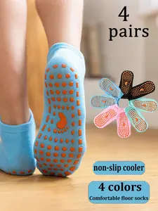 4 Pairs Home Floor Socks, Anti-Slip Yoga Socks, Indoor Silicone Grip Short Socks, Unisex Pilates Barre Breathable Socks