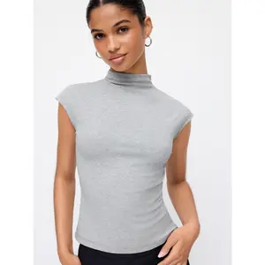 Cider Cotton-blend Stand Collar Cap Sleeve Long Top