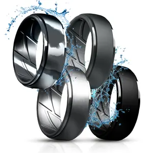 DS DERSA Silicone Rings for Him 4 Pack Breathable Flexible Unisex Multicolor Charcoal Black Iron Grey Silver Grey Camo Sizes 6 to 16 Impact-Resistant & Elegant