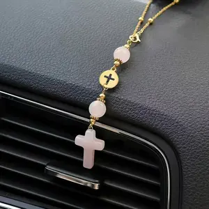 Cross Crystal Car Ornament, Cute Healing Stone Rearview Mirror Decor, Bohemian Handmade Sun Catcher Accessory, Tiger Eye Crystal Protection, Car Hanging Decoration, Automotive Decorative Accessories