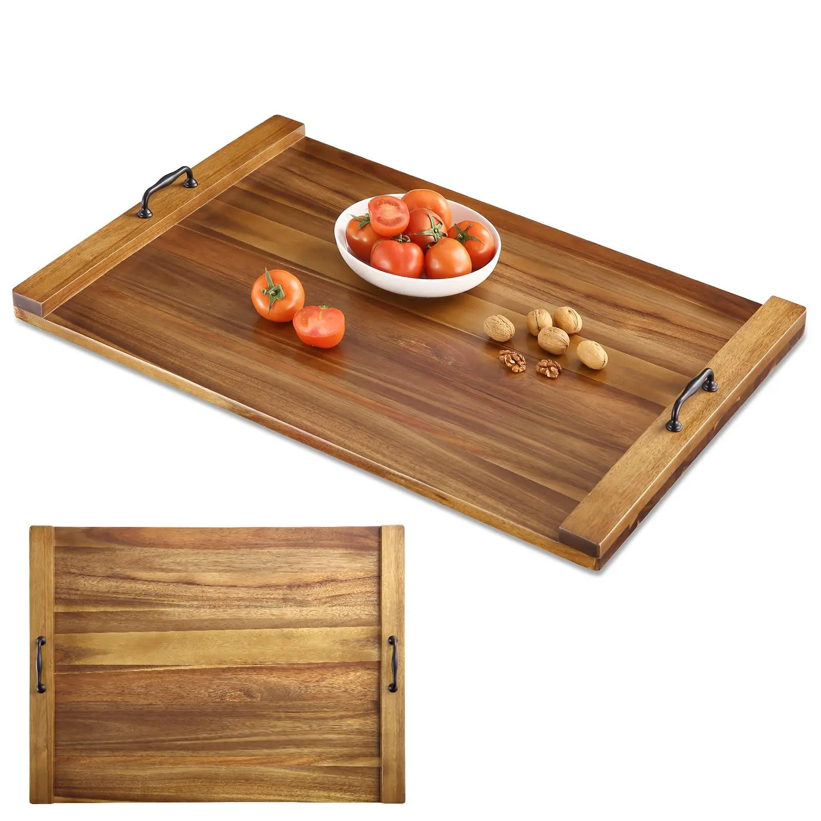 Acacia Wood Kitchen Noodle Board Stove Cover (29.5x22 in) - Rectangular Butcher Block Cutting Board, Dual Handles, Durable, Counter Space Expander, Quick Cleanup, Fits Electric & Gas Stoves for Daily Meal Prep