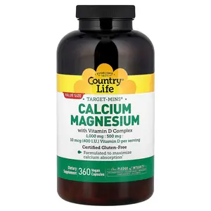 Country Life Target-Mins®, Calcium Magnesium with Vitamin D Complex, 360 Vegan Capsules