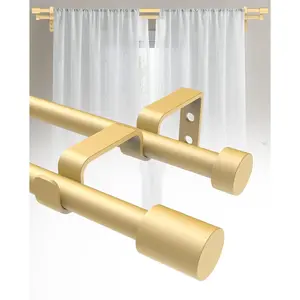 Adjustable 5/8 inch Double Curtain Rods for 28 to 48 Inch Windows, Easy to Install, Gold, Suitable for Living Room Bedroom Outdoor