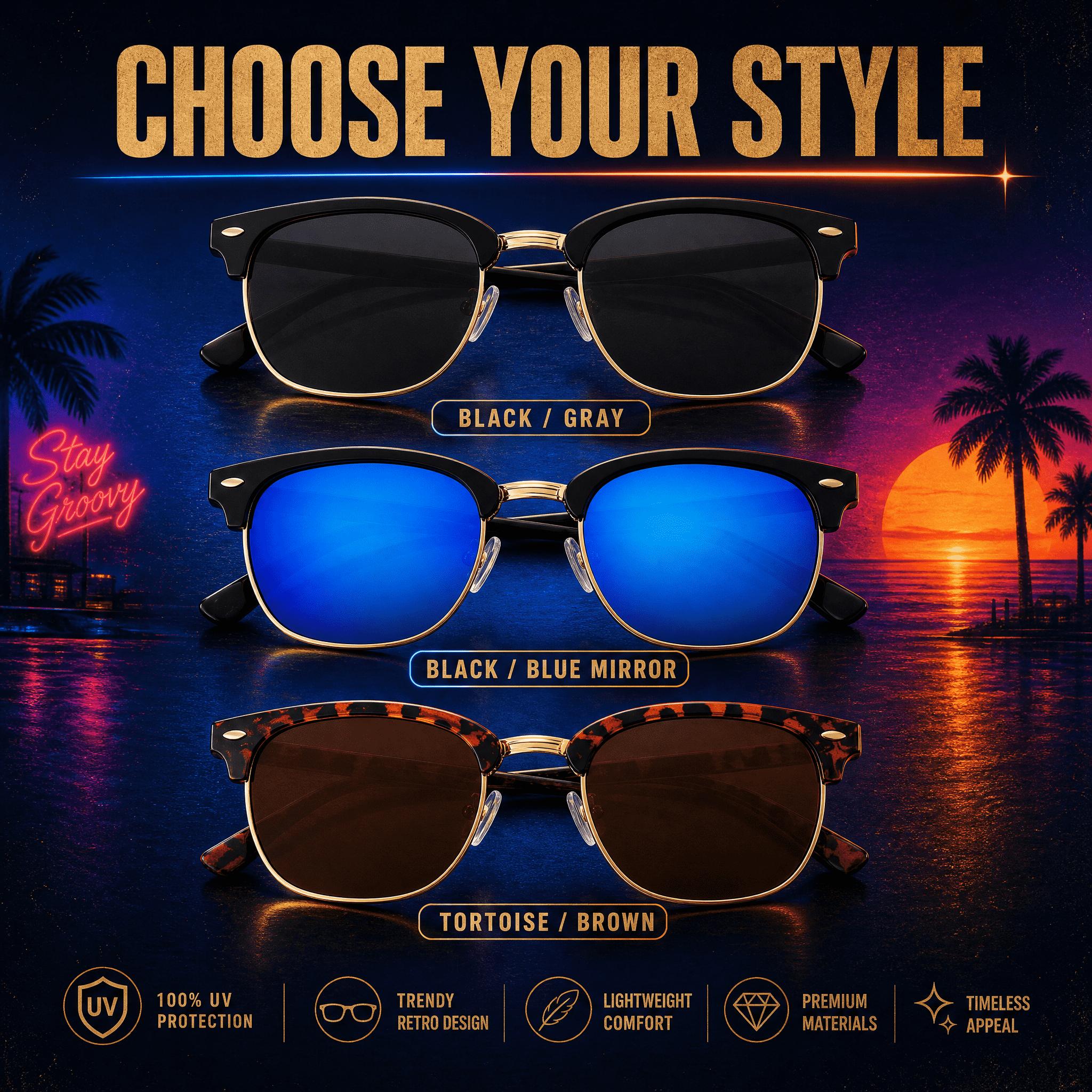 Iconic Clubmaster Sunglasses UV400 Certified, Lightweight,Universal Fit for All Face Shapes, Multiple Lens Options