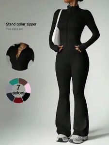 Women's 2 Piece Loungewear Set Long Sleeve Stand Collar Zip Up Jacket and Flared Wide Leg Pants Suitable for Going Out Shopping Airport Lounging Comfortable Soft Fashion Aesthetic Casual Multi Scene Versatile Women's Pajama Set