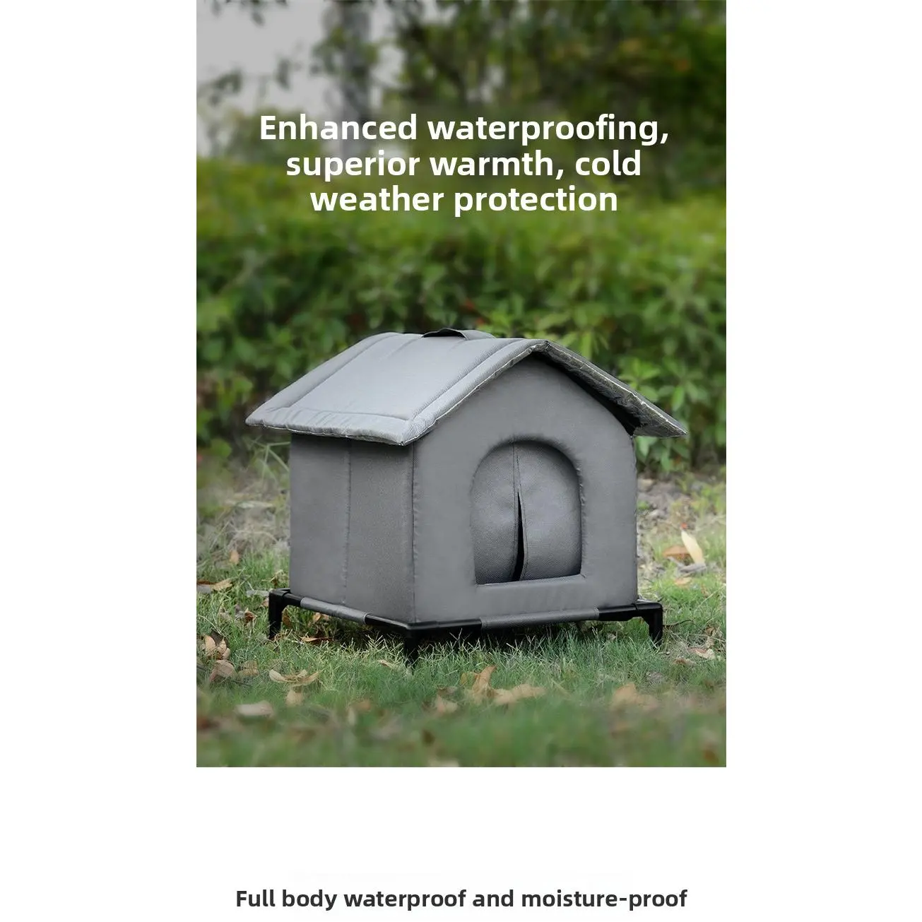 Outdoor Kitten Cat House - Single Plain All-Weather Enclosed Den, Wind-Resistant, Rainproof, Warmth, Portable, Waterproof Cloth, Reinforced Edges, Easy Zip Clean, Snug Interior, Dry Protection, Ideal for Storms & Shaded Outdoor Retreats
