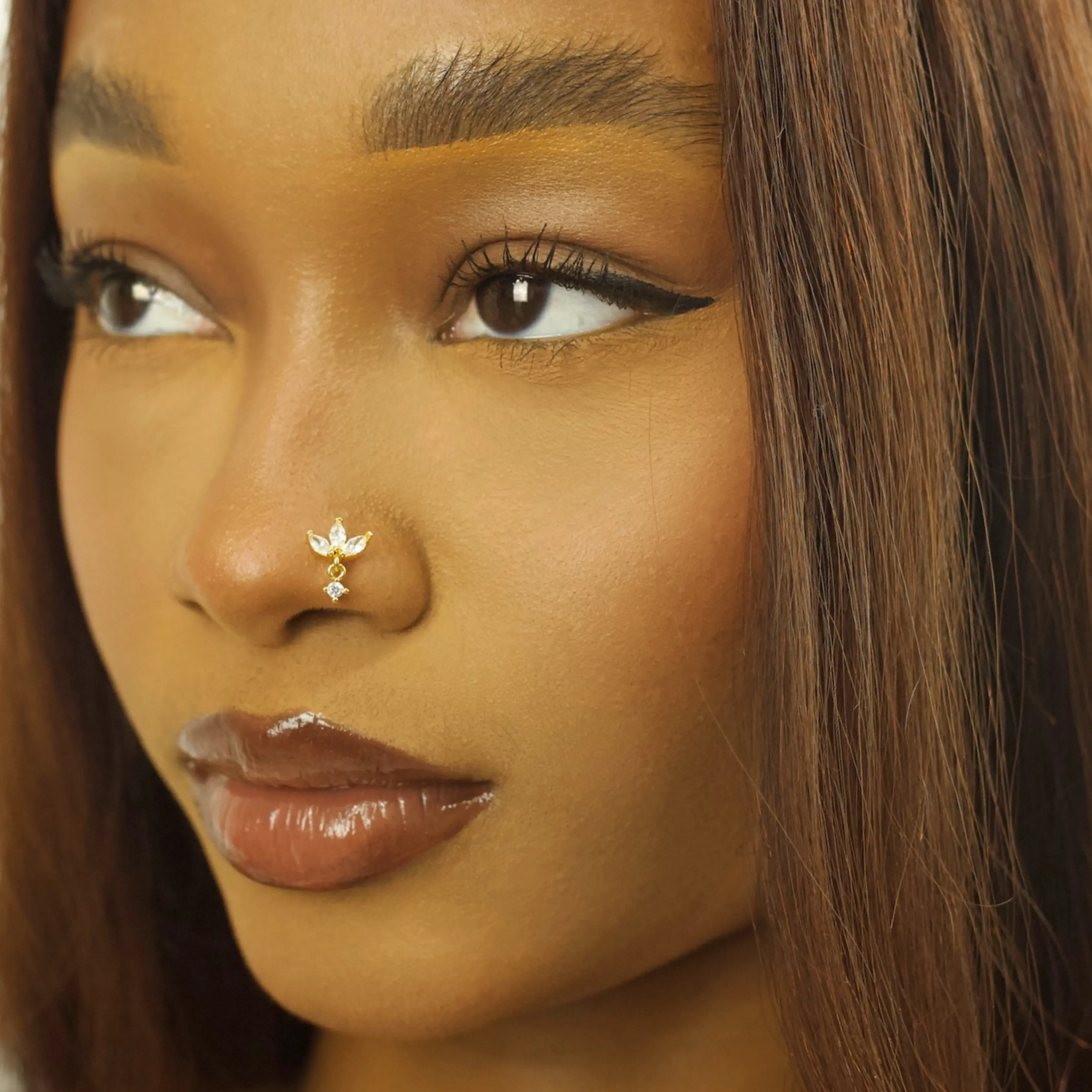 Statement Gold Dangle Lotus Nose Stud Body Jewelry, Nose Piercing Jewelry, Nose Ring, L-Shape Nose Stud, 20 Gauge Nose Rings, Surgical Steel, Hypoallergenic