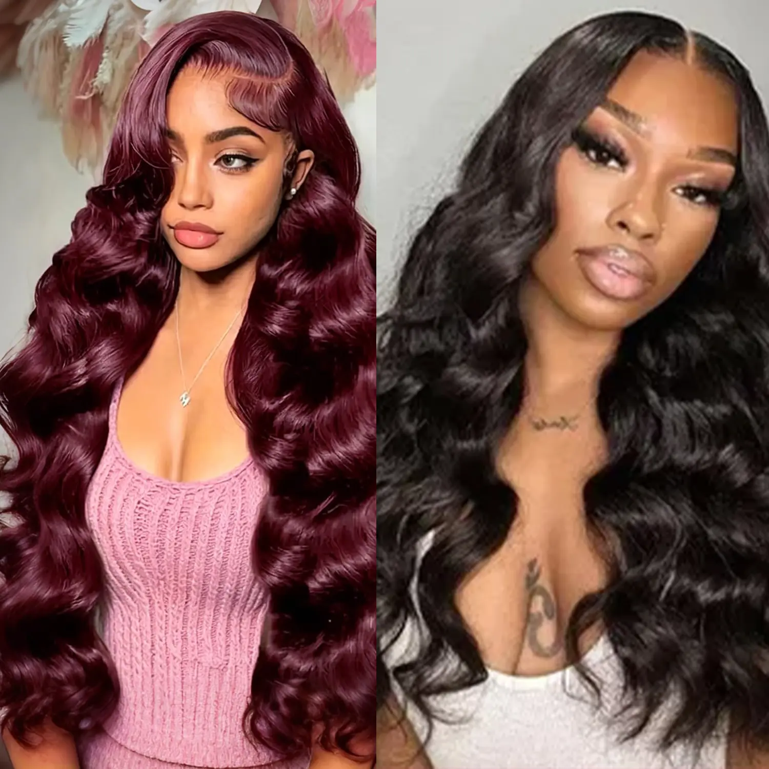 [Combo sale] Buy 1 get 2wigs, 2Pcs 13x4 HD Lace Front Wigs Human Hair Body Wave Wig + 99J Burgundy Body Wave Wig, 180% Density Pre Plucked Glueless Lace Frontal Wigs for Black Women, 22-30 Inch