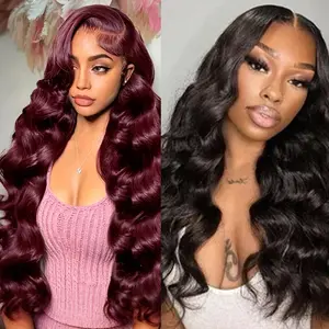 [Combo sale] Buy 1 get 2wigs, 2Pcs 13x4 HD Lace Front Wigs Human Hair Body Wave Wig + 99J Burgundy Body Wave Wig, 180% Density Pre Plucked Glueless Lace Frontal Wigs for Black Women, 22-30 Inch