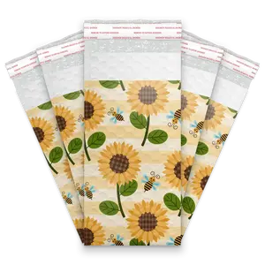 4x8 Sunflowers and Bees Designer Self Seal Poly Bubble Mailers Shipping Envelopes Custom Boutique Padded Bags