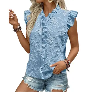 Women's V Neck Floral Print Blouse Ruffle Cap Sleeve Boho Tops