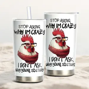 1pc 20oz Funny Scarf Glasses Rooster Humorous Slogan Thermos Mug Stainless Steel Insulated Mug Stainless Steel Mug Suitable for Gifting Portable Car Mug with Cup Lid and Straw Suitable for Car Home Office