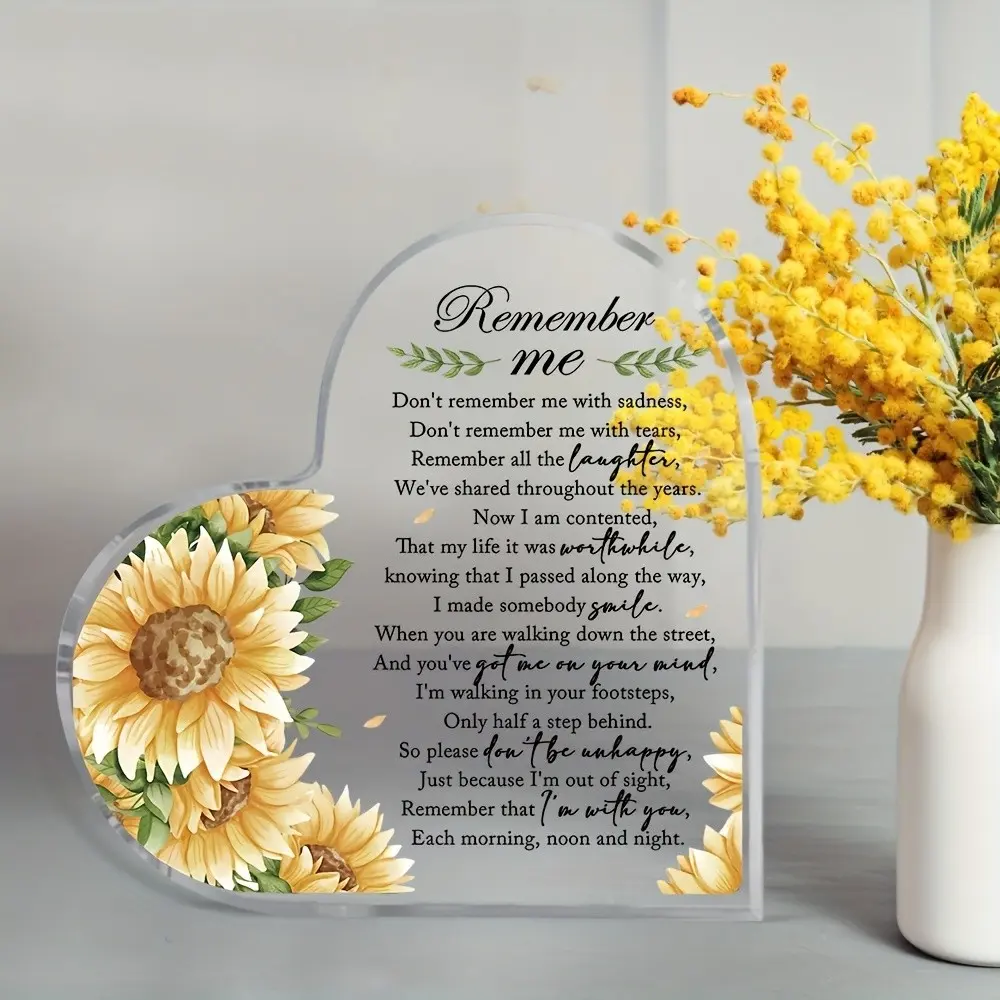 Heart Shaped Memorial Plaque, Decorative Plaque, Elegant Floral Design, Acrylic Desktop Decoration, Vintage Style, Sympathy Gift for Grandma, Dad, Mom, Wife, Siblings, Friends