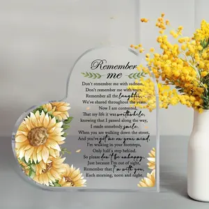 Heart Shaped Memorial Plaque, Decorative Plaque, Elegant Floral Design, Acrylic Desktop Decoration, Vintage Style, Sympathy Gift for Grandma, Dad, Mom, Wife, Siblings, Friends