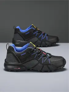 Unisex Trendy Color-Block Outdoor Shoes: Vibrant Grey-Orange Colorway, Tech Webbing, Platform Design For Daily Outings