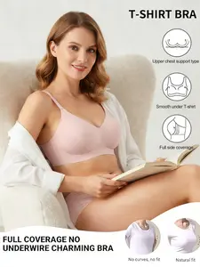 Women's elegant solid color comfortable seamless Smooth jelly gel support, push-up and lift, wireless full coverage, non-removable padding everyday bra
