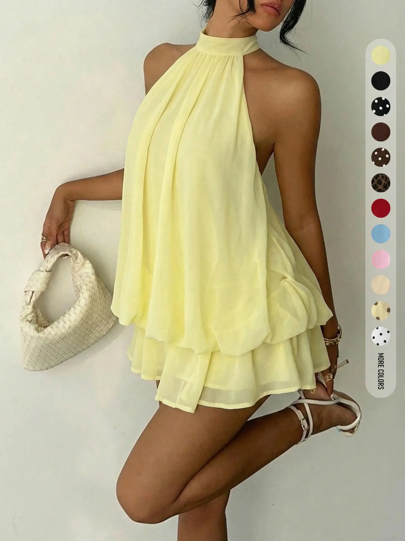 ruffled cut-out halterneck mini dress in chestnut brown - TikTok Shop