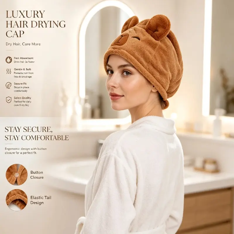 Capybara Coral Fleece Hair Drying Towel Wrap Cute Hair Drying Cap Super Absorbent Soft Quick Dry for Bathroom Shower Spa hair towel