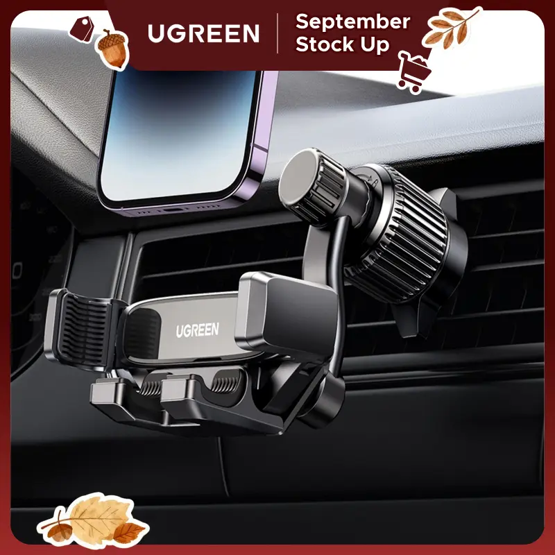 UGREEN Car Phone Holder - 360-Degree Rotatable Gravity Air Vent Mount with Vent Clip, Silicone Pad, 1-Handed Install & Vertical View, Compatible with iPhone 17/16, Samsung, Car Accessory,tiktokshopstockup