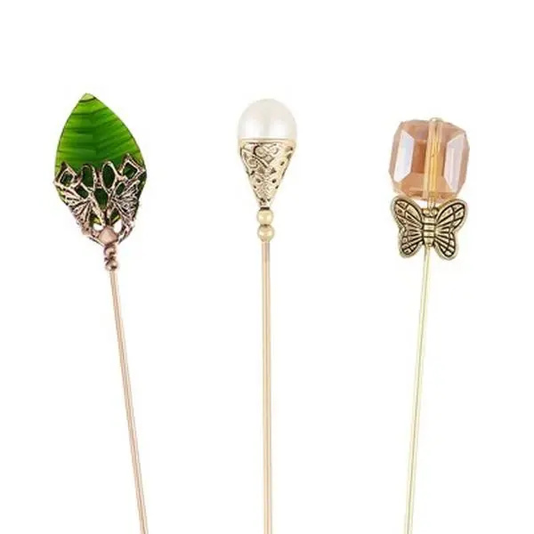 Anna-Kaci Vintage 3Pcs Long Stick Hat Pins Crystal Flower Butterfly and Pearl Details for Classic Hat Lapel and Scarf Accessorizing - 3pcs Pearl