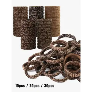 Women's Leopard Print Soft Elastic Hairbands 2 Inch Diameter Ponytail Holders for Thick Hair in Five Colors All-Season Use