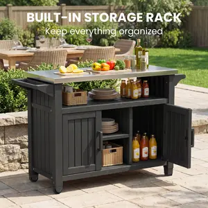 Multifunctional Outdoor Storage Cabinet - Wheeled Terrace Storage Table, Outdoor Bar Cart Suitable for Terraces, Backyards, Black, Multifunctional Storage Cabinet