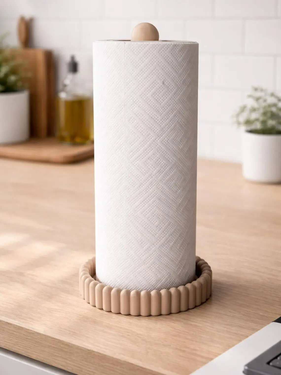 Paper Towel Holder for Countertop with Easy-Cut Groove, Modern Minimal Kitchen Accessory, Neutral Kitchen Decor, Apartment & Small Space