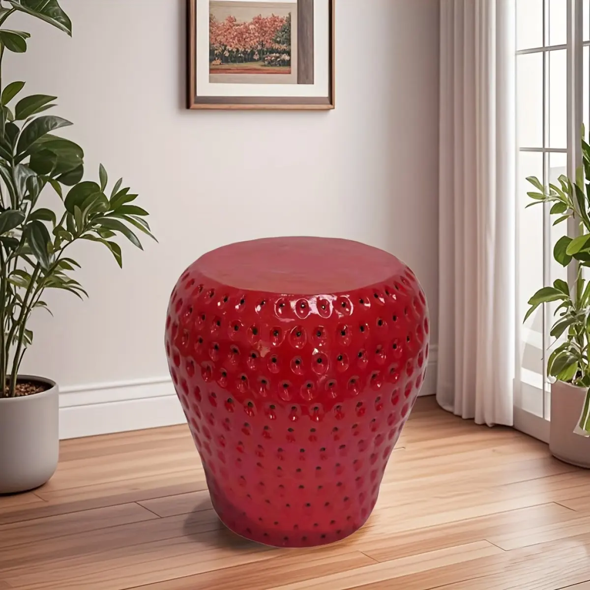 Aobtkel Strawberry Fruit Stool, 13.4"Oversized Resin Stool, Side Table, Home Decor Plant Stand Garden Indoor Outdoor Decorations, Multi-Purpose Innovative Garden Furniture